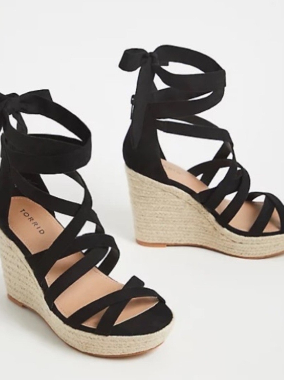 torrid Black Strappy Espadrille Wedge Sandals with Wrap Ties